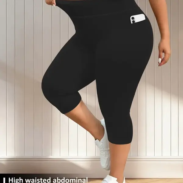 Women's Buttery-Soft High-Waisted Capri Leggings - Tummy Control, Pockets, Elastic Waist Activewear - Fitness Gym Bottoms, Comfy Athleisure Bottoms for Plus Size Clothes Women's Clothing Workouts & Yoga