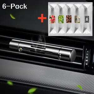 Car Air Freshener 6-Pack - Car Aromatherapy Diffuser, Aluminum Alloy Diffuser with 5 Solid Scent Refills, Long-Lasting Auto Fragrance to Remove Car Odors, Unisex Car Interior Accessory