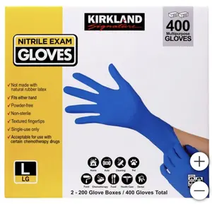 Kirkland Signature Nitrile Exam Gloves Powder Free Large Medium Small Size 400 Count for Multipurpose Use Flexible & Non-Sterile - Cleaning