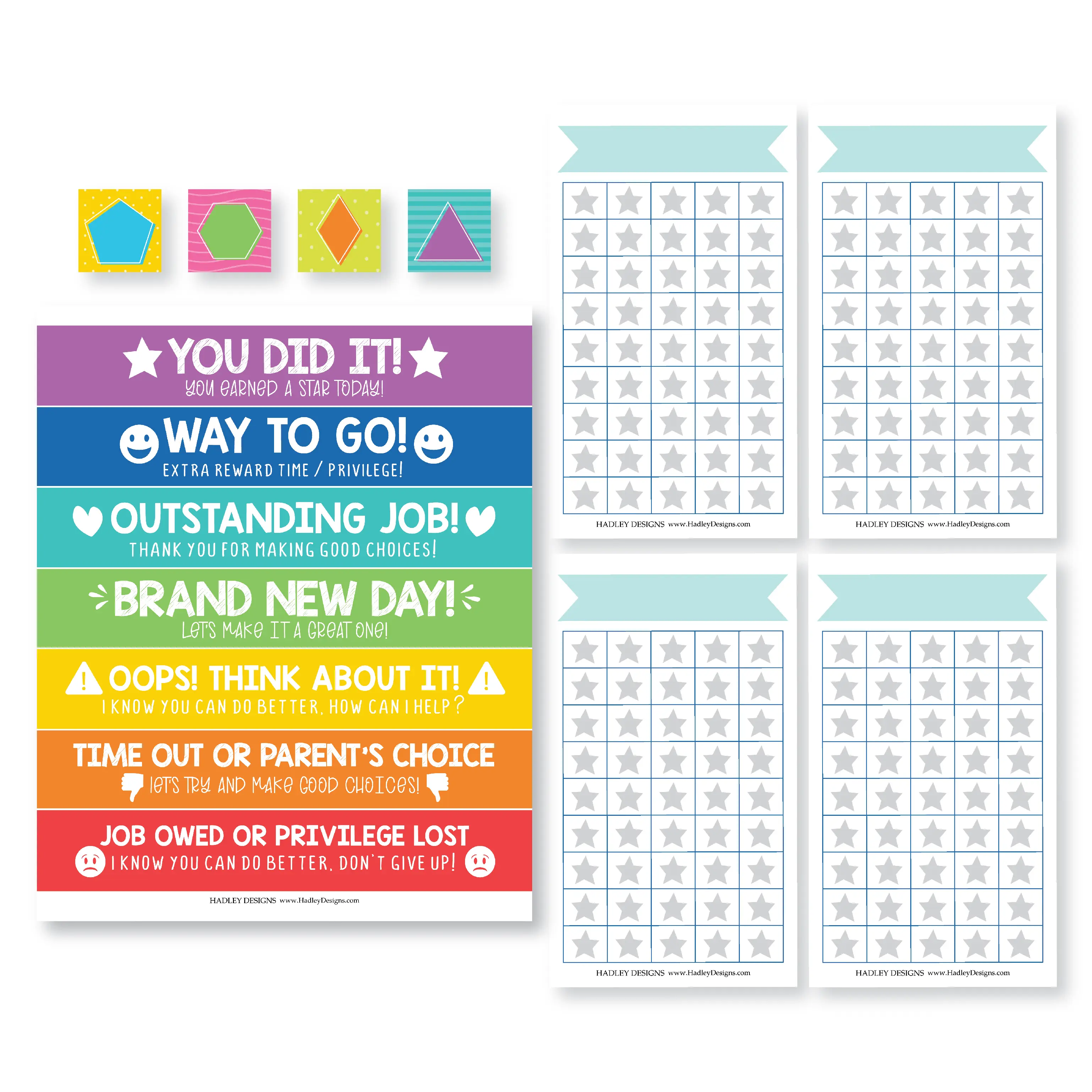 Hadley Designs Colorful Behavior Chart - Celebratory Cards for Achievements, Job Wins, and Milestones Classroom Supplies