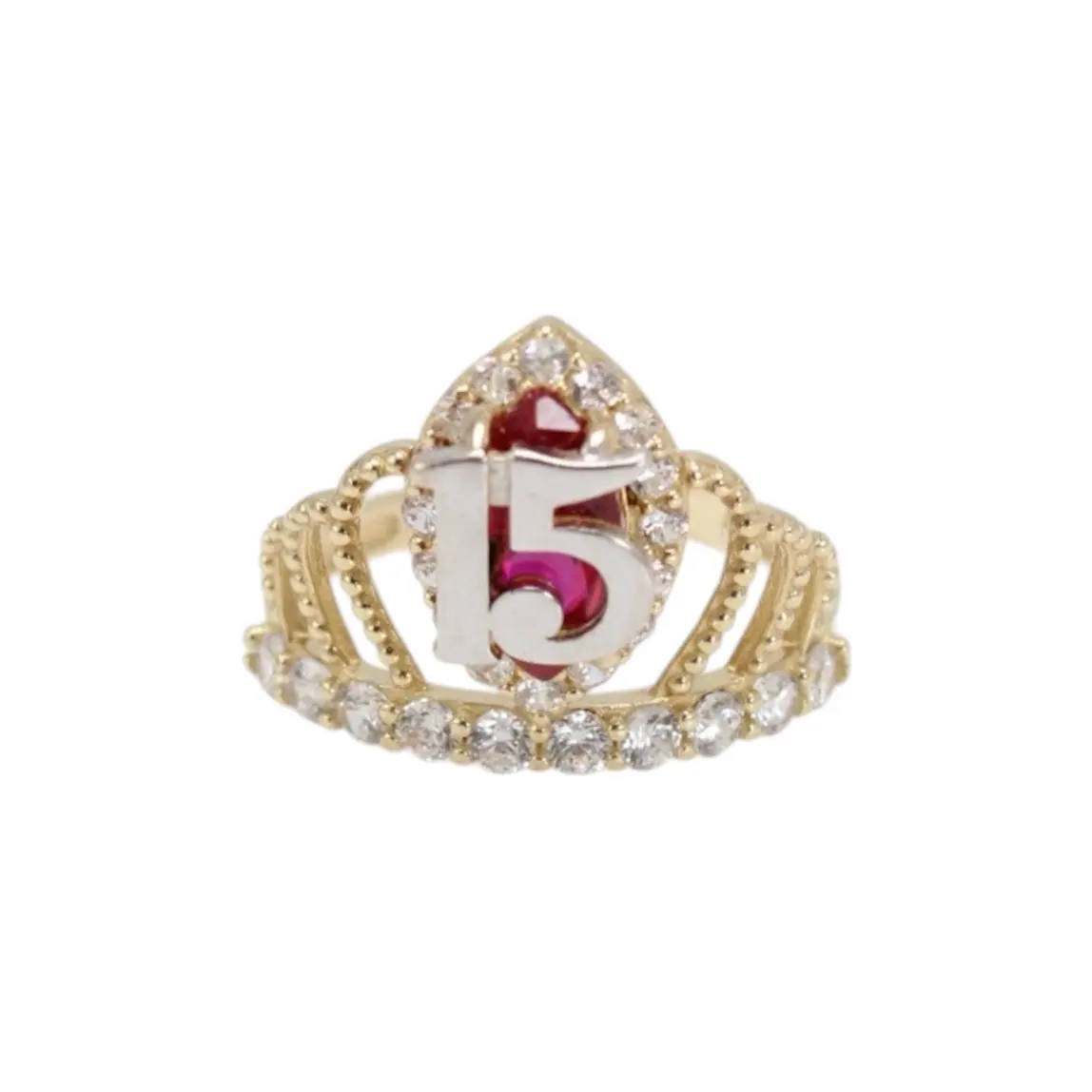14K Two-Tone Gold Quinceañera Ring – Size 7
