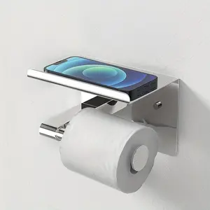 Wall-Mounted Toilet Paper Holder, Simple Design, Phone Stand Included, Bathroom Storage Organizer, Home Use, Bathroom Accessories