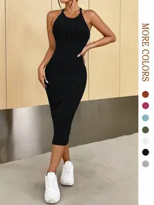 USBoutiqueCHIC Women's Slim Ribbed Knit Dress Bodycon Midi for Night Out Date & Evening Party in Multiple Colors