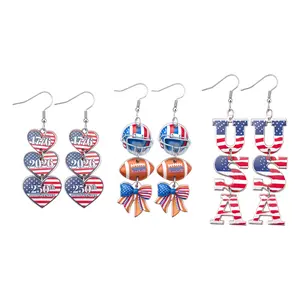 OIDEA USA 250th Anniversary Acrylic Earring Set, Patriotic Heart and Bow Dangle Earrings for July 4th