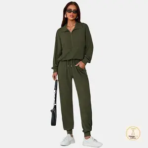 Women's 2-Piece Sweatpants Set, Long Sleeve Half Zip Pullover with Joggers, Soft Fabric with Elastic Waistband, Versatile Activewear Set, 2-Piece