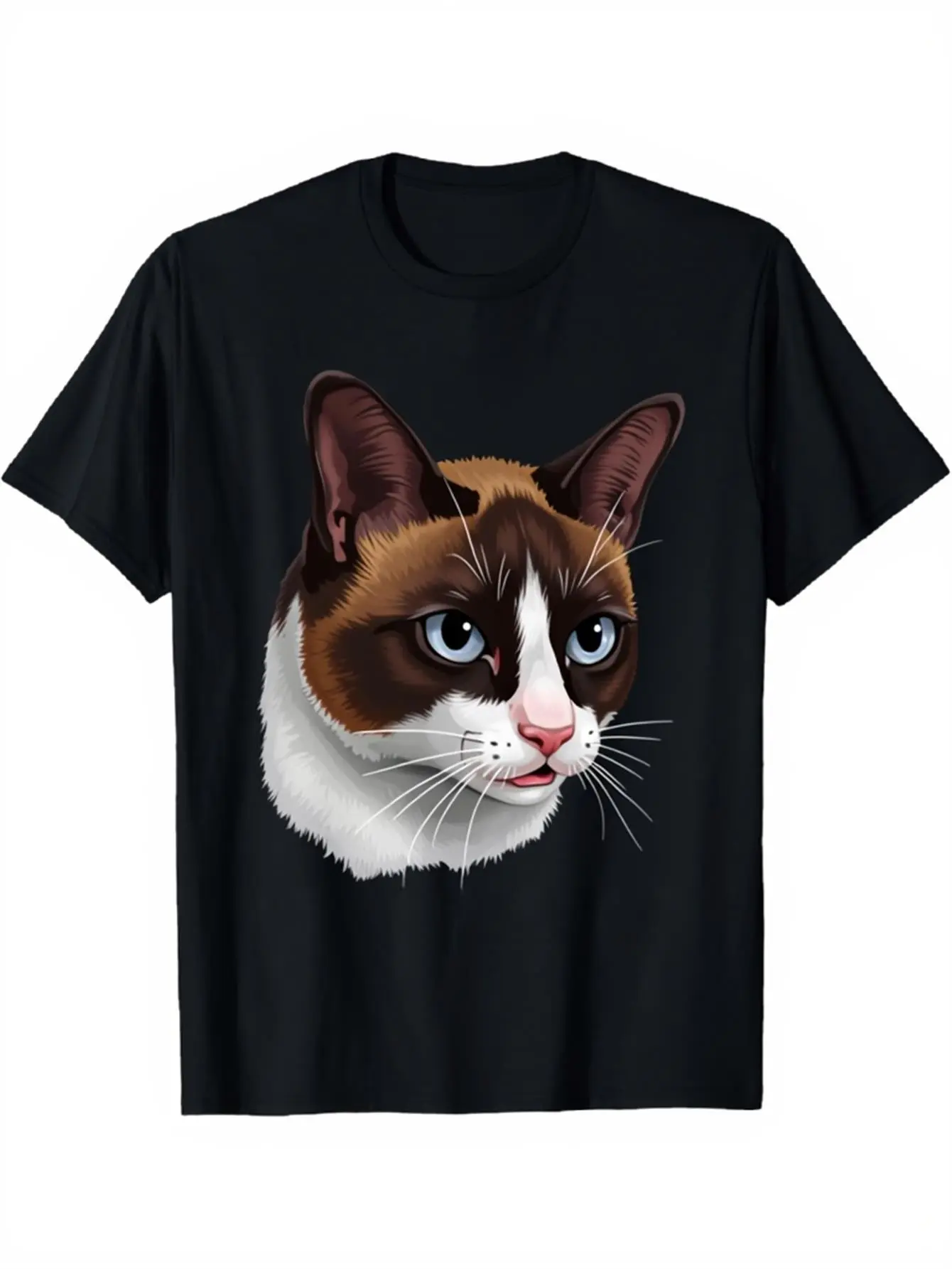 Men's and Women's Black Short-sleeved T-shirt Cute Siamese Cat Print Casual Round Collar Shirt Four Seasons Universal Regular Loosen Fun Pattern Top..., fade-resistant, minimalist style, for men, outdoor activities