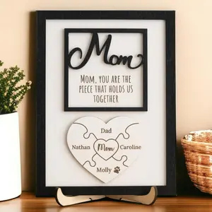 Custom Mother's Day Puzzle Sign – Personalized Gift for Mom – "You Are the Piece That Holds Us Together" – Unique Mother's Day Gift Idea, 2 layered