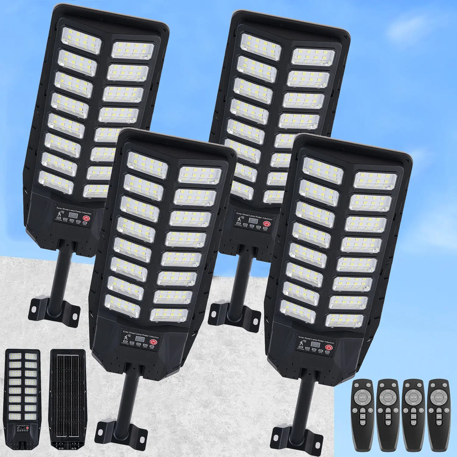 4Pack Solar Street Lights Outdoor ,6500K Dusk to Dawn Solar Security  Wall Lamp with Remote Control,4 Lighting Modes,IP67 Waterproof Motion Sensor Lights for Outdoor Use