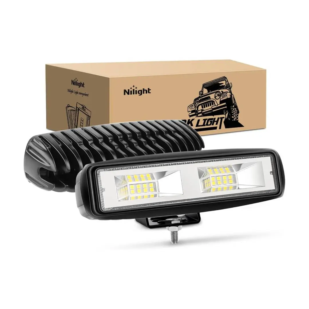 Nilight 2PCS 6-Inch 48W Brighter Flood LED Light Bars - All-Aluminum Alloy, 180° Adjustable Mount, Sealed, Waterproof, Dustproof, Quakeproof, Special Reflector, Efficient Heat Dissipation, Super Bright White Off-Road Work Lights for Tacoma, Dirt Bike