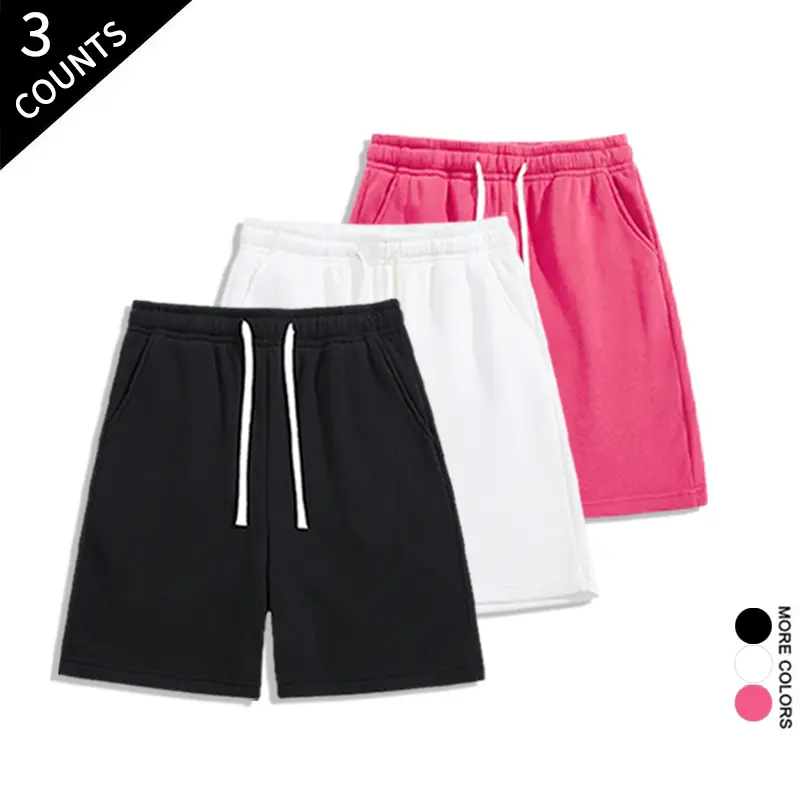3 Pack Summer Loose Sweat Shorts Elastic Drawstring Unisex Workout Gym Shorts Side Pocket Casual Jogger Shorts for Home Travel Streetwear
