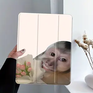 Funny Monkey iPad Case for Girls, with Pencil Holder, Triple Fold Stand, Auto Wake/Sleep, Full Shockproof Protection,For iPad 7.9/8.3/10.2/10.5/10.9/11/12.9/13 inch, Great for School & Office