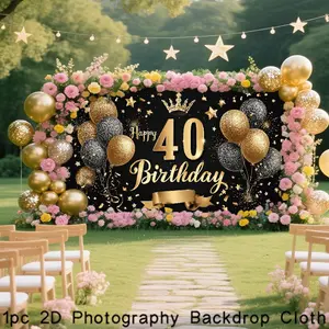 2D flat design, 1 piece luxury 40th birthday party banner background decoration, made of vinyl fabric, suitable for birthday celebrations and birthday party decorations, Custom Vinyl Banner