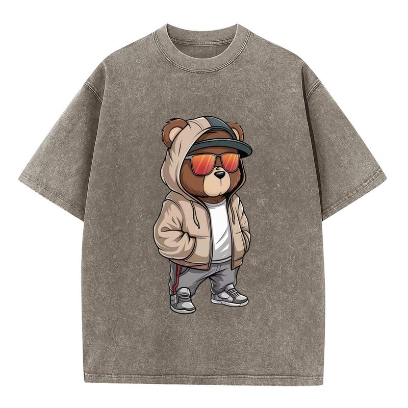 Plus Size Women's Cool Teddy Bear Streetwear Graphic Tee Oversized Vintage Washed Crewneck Short Sleeve Hip Hop Urban Casual T Shirt