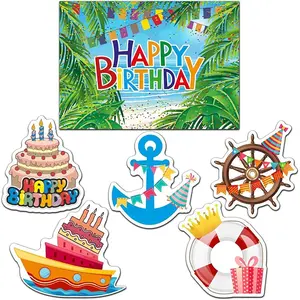 6pcs Large Nautical Cruise Door - Rubber Nautical Decals with Anchor, Ship Steering Wheel, & Happy Birthday Signs Suitable for Fridge,, Carnival Decor - Classic Maritime Stickers