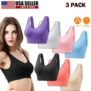[3 Pack] Unpadded Sport Bras Seamless Wire-Free Light Support Tank Sports Yoga Sleep Bra