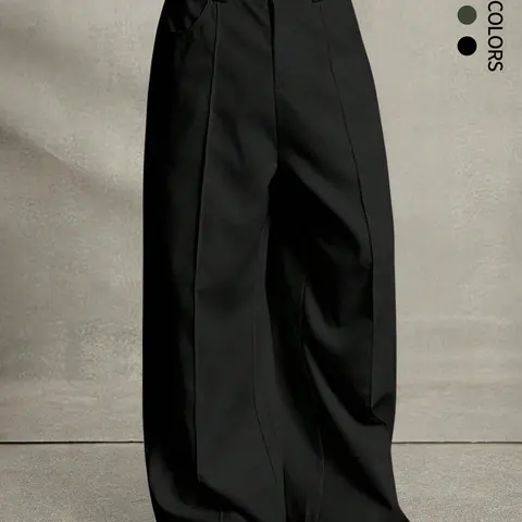 Casual Wide-Leg Plaid Pants Bottoms, Basic Versatile Loose-Fit Button Trousers, Lightweight and Comfortable All-Seasons Fashion Wear, Casual Comfy Trousers