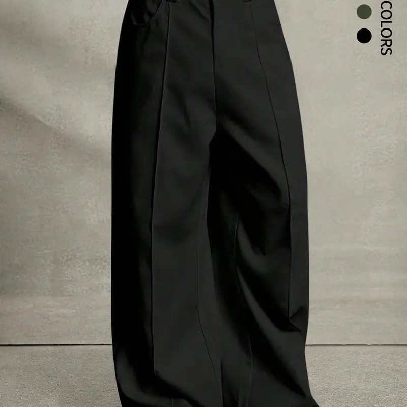 Casual Wide-Leg Plaid Pants Bottoms, Basic Versatile Loose-Fit Button Trousers, Lightweight and Comfortable All-Seasons Fashion Wear, Casual Comfy Trousers