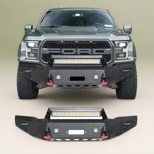 TIOYAR Black Texture Steel Front Bumper (Car Accessories) for 2017-2020 Ford F150 SVT Raptor, with Winch Plate, 2 LED Lights, 2 D-Rings, Off-Road Vehicle Accessory Performance, Vehicle Accessories