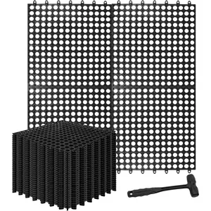 30 Pack Drainage Interlocking Tiles, 12"x12" Modular Interlocking Floor Tiles with 1 count Plastic Hammer Non Slip Rubber Floor mat with Holes for Pool Bathroom Deck Kitchen Patio