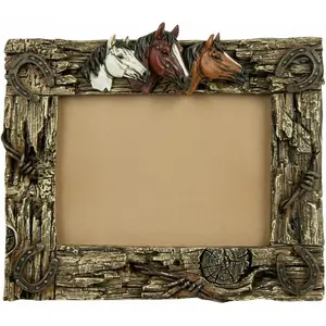 Comfy Hour 10.7" Horse Figurine Photo Frame, Rustic Antique Vintage 7x5 Picture Frame for Home Decor, Western Style Horsehead Statue for Office, Brown Resin