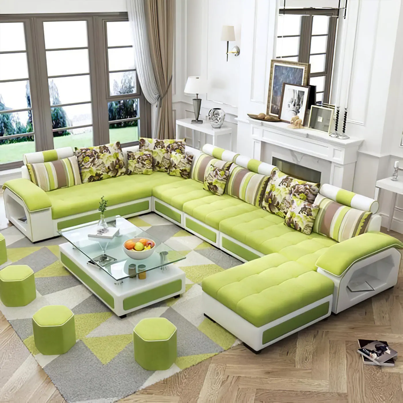 Selena Green & White Modular Tufted Sectional Selena Green & White Modular Tufted Sectional