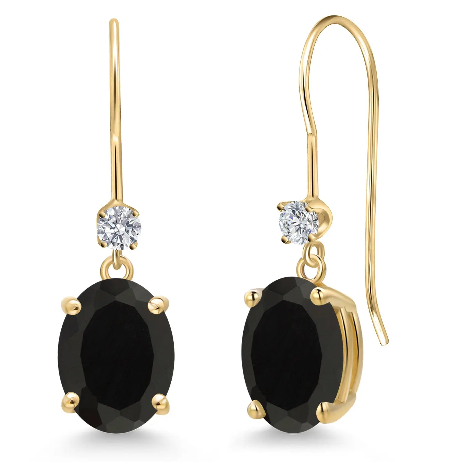 14K Yellow Gold Black Onyx and Lab Grown Dangle Diamond Earrings for Women | 4.13 Cttw | Gemstone December Birthstone | Oval 9X7MM