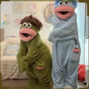 Cartoon Big Mouth Monster Cute Funny Onesie Pajamas Thickened Coral Fleece Homewear For Couples Men Women Autumn Winter Pajamas