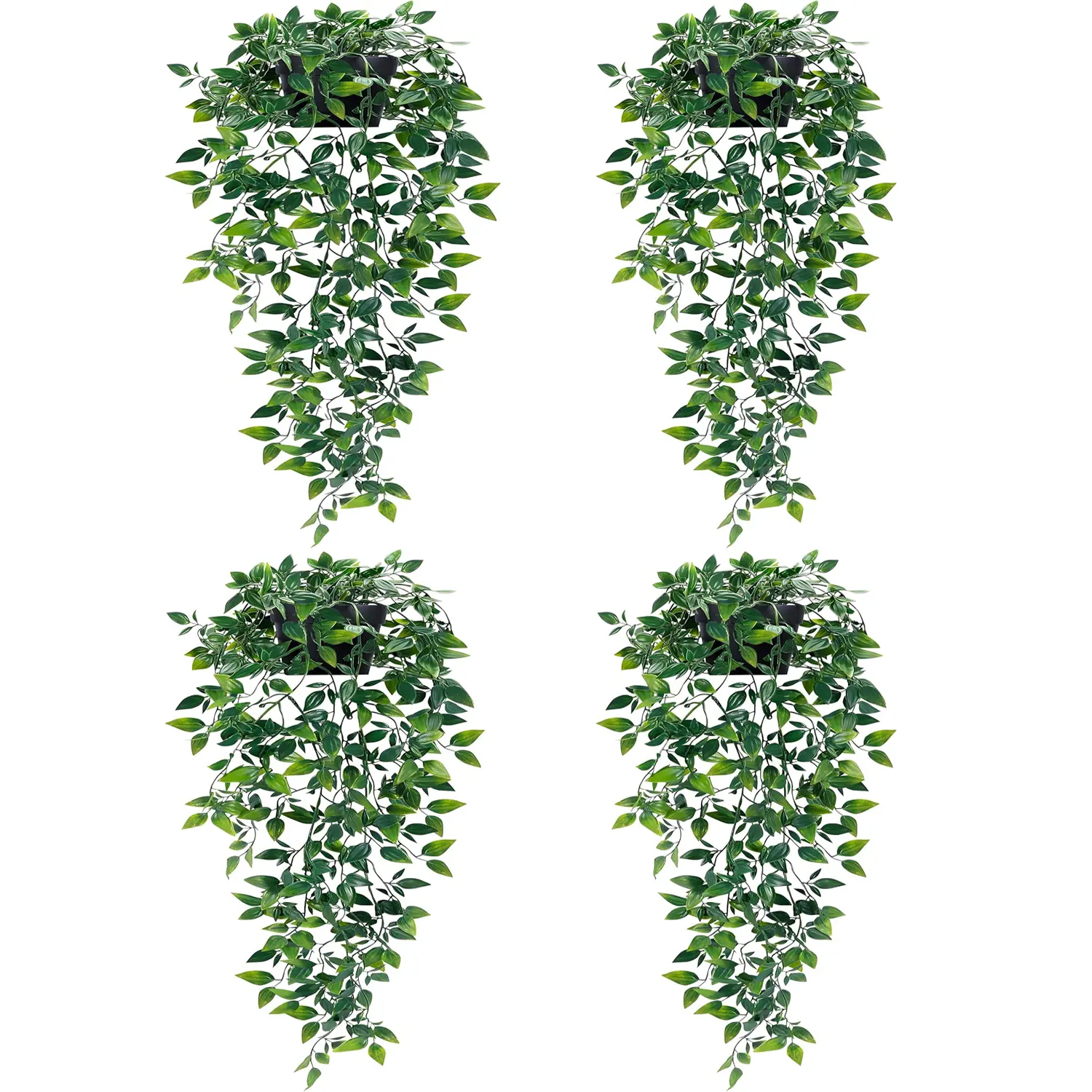 4 Pack Fake Hanging Plants, Artificial Small Potted Plants for Indoor Outdoor Aesthetic Office Living Room Shelf Decor, in Pots for Living Room Bathroom Indoor Outdoor Decor