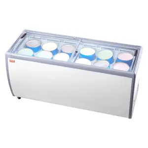 【Summervibes】VEVOR Commercial Ice Cream Display Case, 20 Cu.ft Chest Freezer, Mobile Glass Top Deep Freezer, Restaurant Gelato Dipping Cabinet with 12 Large Tubs, 2 Sliding Glass Doors, Locking Casters, White