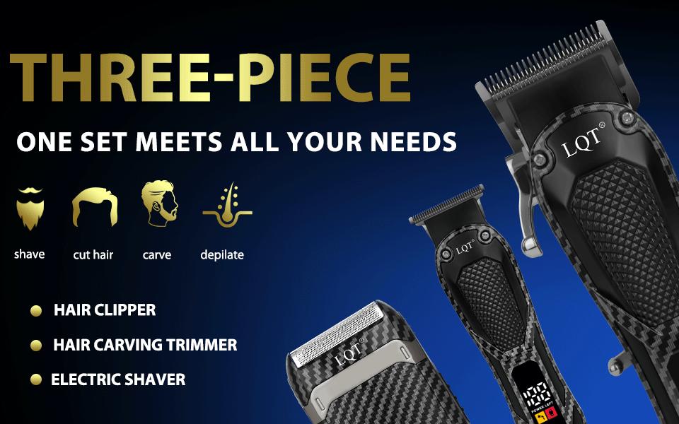 LQT 3PCS Men's Daily Multifunctional Grooming Barber Kit - Cordless Carbon Fiber Electric Hair Clipper, Lightweight Smooth Beard Trimmer, Quiet Motor Facial Foil Razor, USB-Rechargeable, Adjustable Blade, Long-Lasting Battery (Ideal for Home Use)