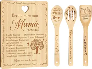 4 Pieces Spanish Birthday Gifts for Mama Cutting Board Laser Engraved Bamboo Cutting Board Engraved Bamboo Cooking Board Gift Set for Mom, Mother's Day Gift for Mom from Daughter