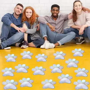 30 count Paw Print Floor Decal 7.5" Large Pawprints Wall Cling Self Adhesive Footprint Floor Cling Window Stickers Wall Decal for Bedroom Living Room Decor(Shiny White)