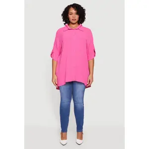 Plus Size Crepe Knit Button Front Tunic Shirt