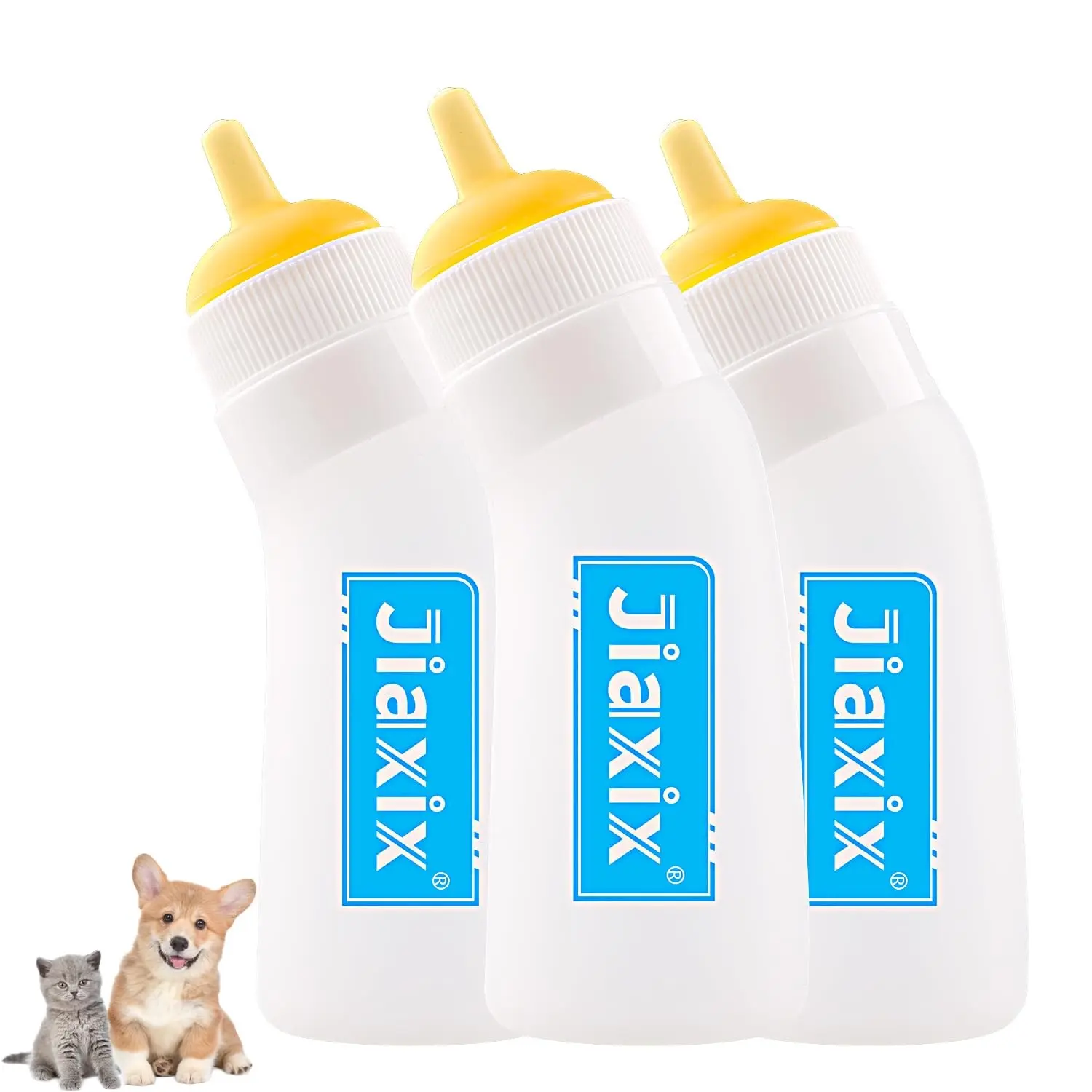 3 Pack Reusable Silicone Nursing Bottle and Feeding Nipple, Reusable Newborn Feeding Supplies for Kitten Puppy Rabbit Hamster, Yellow Large