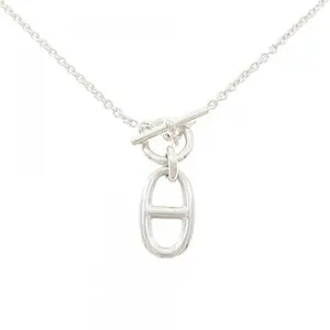 Pre-owned HERMÈS Sterling Silver 925 (Ag925) Small Leather Goods Hermes Chaine d’Ancre Necklace