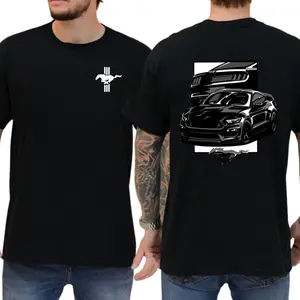 Mustang Classic Racing Car T-Shirt – Double Side Muscle Car Graphic Tee, Black Sports Car Top for Enthusiasts