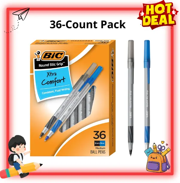 36 Pack Assorted Color Ballpoint Pens, 1.2mm Medium Point, Soft Grip Writing Pens, Back to School Supplies for Students & Teachers