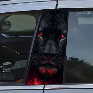 2 Pack Car Stickers with Red Eyes Background Waterproof Scratchproof Decals for Vehicle B Pillar Smooth Glass Metal Bumper Exterior Multiple Designs Tiger Puppy Zebra Heart Vehicle Exterior Decoration