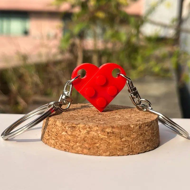 Heart Keychain Set for Couples, Brick Heart Keychain for Boyfriend Girlfriend,  Matching Heart Colorful Keychains