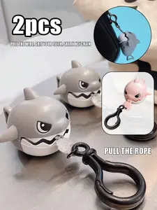 Cartoon Pull String Shark Keychain, Portable Gift Car Pendant, Stress Relief Mini Shark Accessory for Friends and Couples, Silent Fidget Keychain