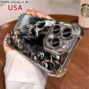 Dark Skeleton Gothic Decorative Phone Case Suitable for iPhone 16 15 14 13 12 11 Xs Pro Max Plus four corner electroplated smartphone protective case A108