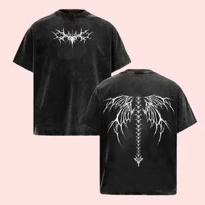 Y2K Gothic Angel Wing Washed Hoodie Vintage Graphic Tee Dark Aesthetic Streetwear Mens Oversized Tops Acid Wash Gym Pump Cover Alt Clothing Cyber Grunge Emo Trendy Fashion Opium Core Hip Hop Harajuku Street Style Casual Unisex Womens Apparel