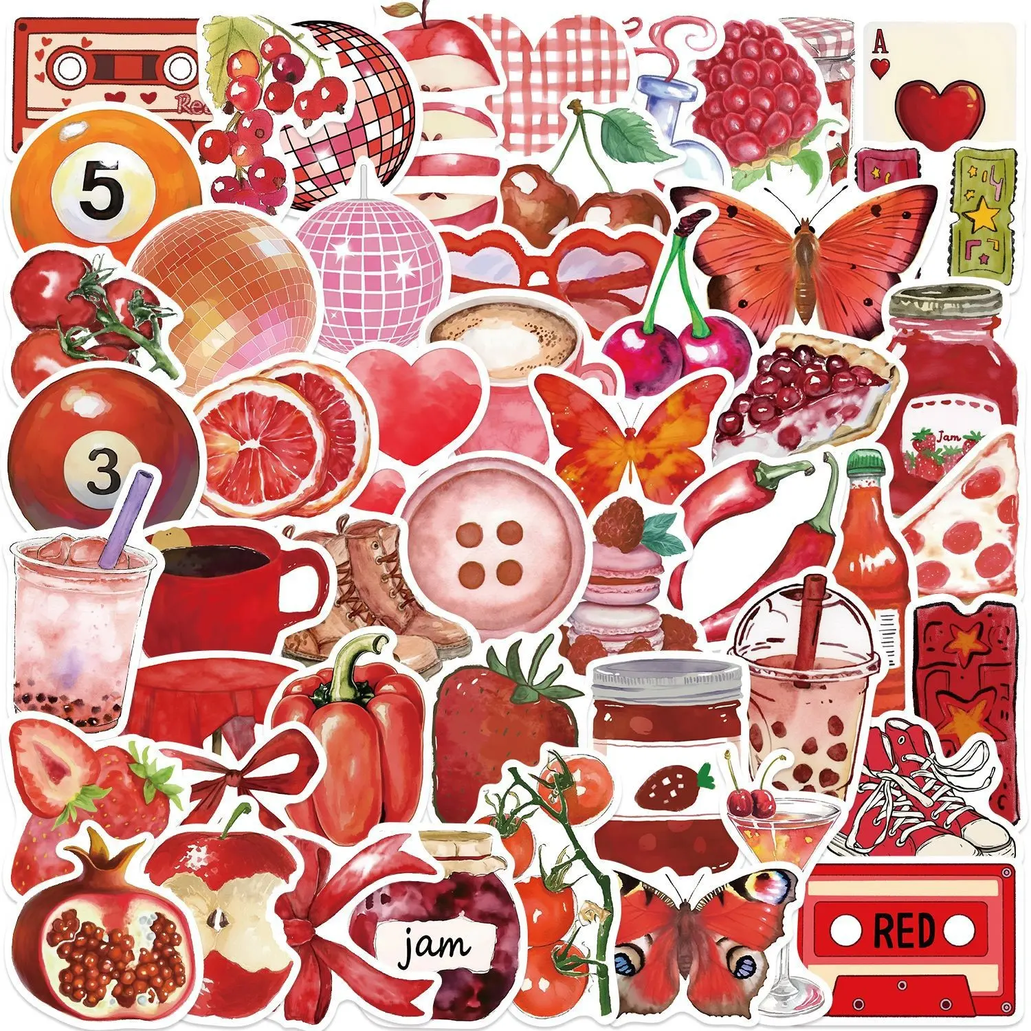 50 Cartoon Cherry Downtown Stickers, Waterproof DIY Decorations for Guitar Notebook Luggage, Fun and Durable Adhesives