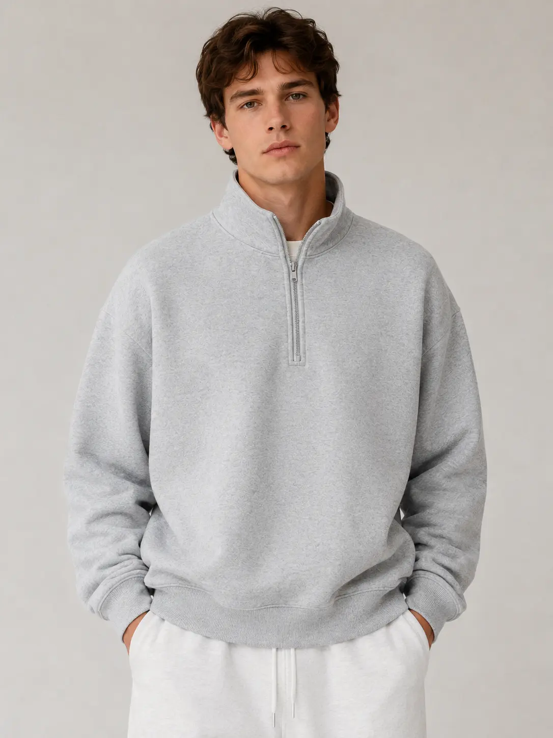 Zfauxinite Men's Half-Zip Fleece Pullover Sweatshirt - Casual, Plain, Cute Tops, Streetwear Male Clothing, 2026 Fall Fashion, Cropped Hoodie, Winter Loungwear Outfits