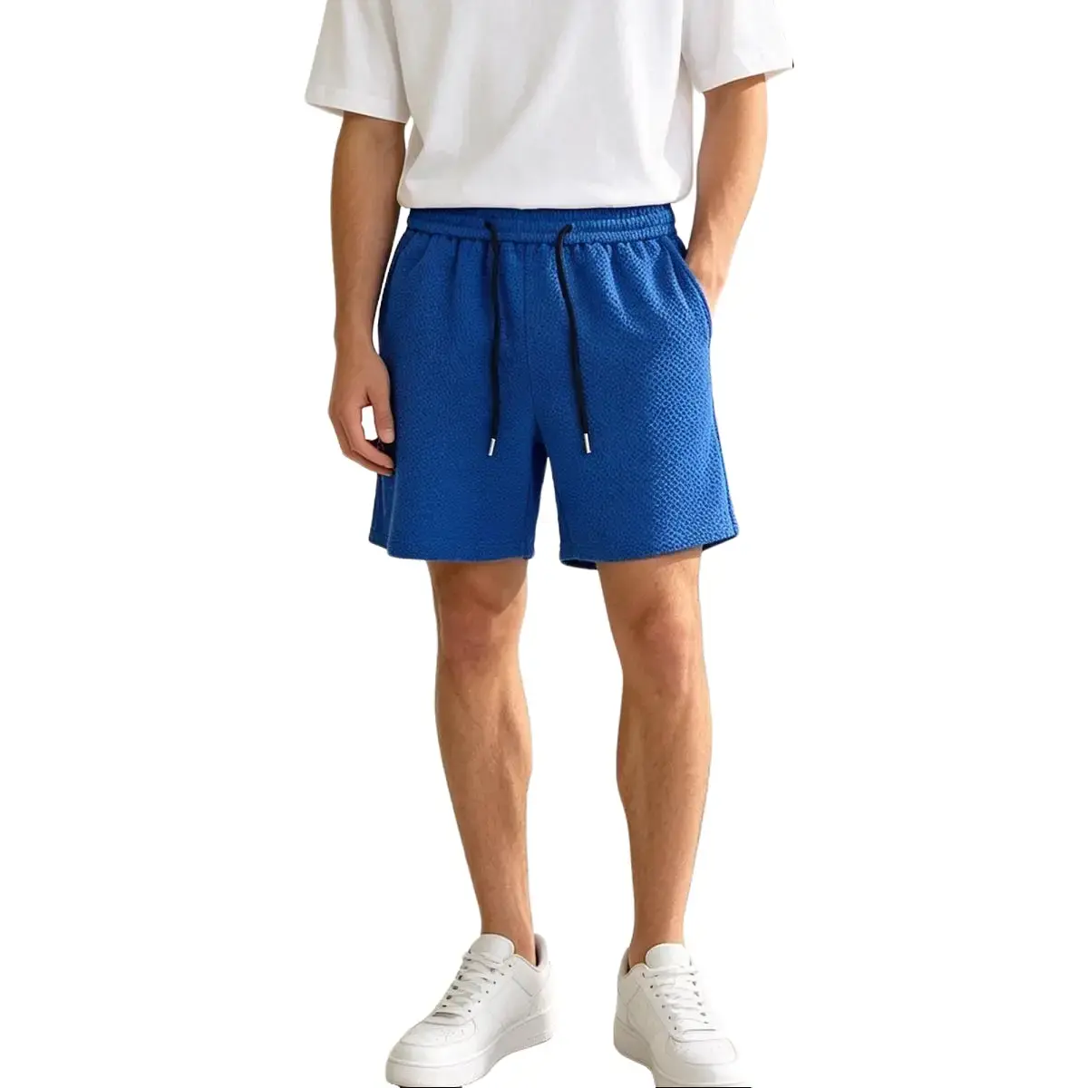 Male 5-in Cool Touch Quick Dry Polyester Sports Shorts - Royal Blue Dragon Scale Texture, Mid-Waist Draw, Relaxed Fit, Lightweight, Universal for Summer Workout, Daily Wear