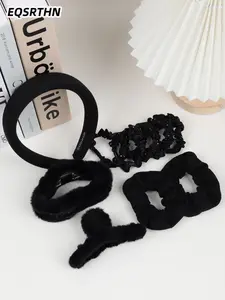10pcs high sense hair accessories set, black hair band plush hair clip rhinestone hair ring, autumn and winter high sense simple ins wind headdress, female birthday gift recommendation