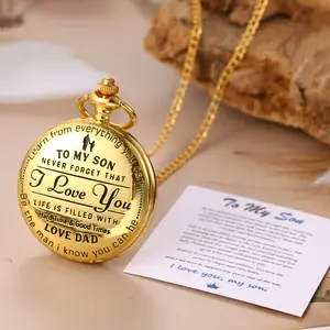 Engraved "To My Son I Love You" Fob Watch with Arabic Numerals Personalized Gift for Boys and Men Round Design