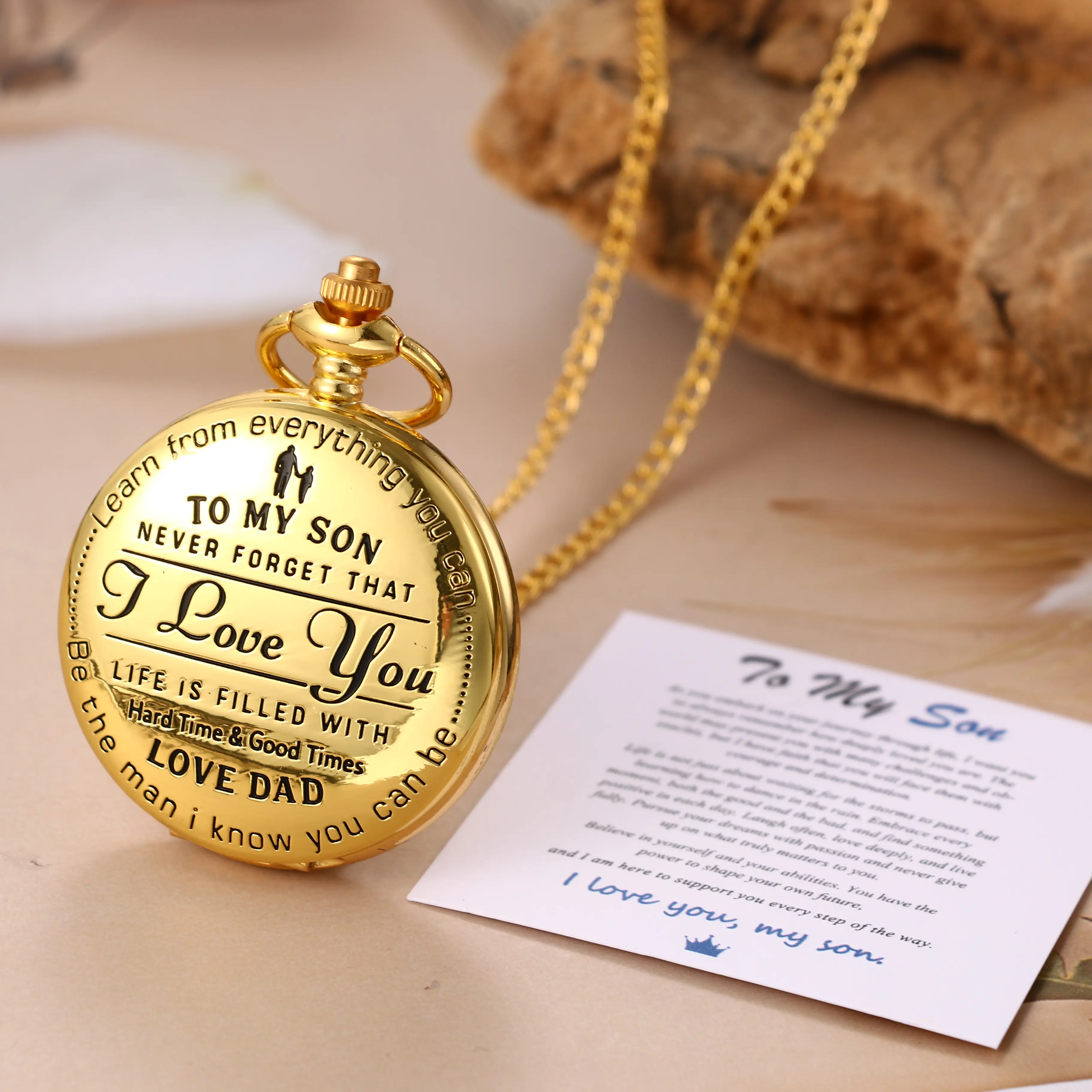 OIDEA Engraved Fob Watch with Arabic Numerals, Round Design, Heartfelt "To My Son I Love You" Message, Personalized Gifts for Him, Heartfelt Message, Round Face, Unisex summerwins