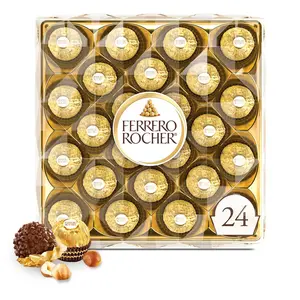 Ferrero Rocher Gourmet Hazelnut Milk Chocolate Gift Box - 24 Individually Wrapped Snack Dessert Chocolates, 10.6 oz