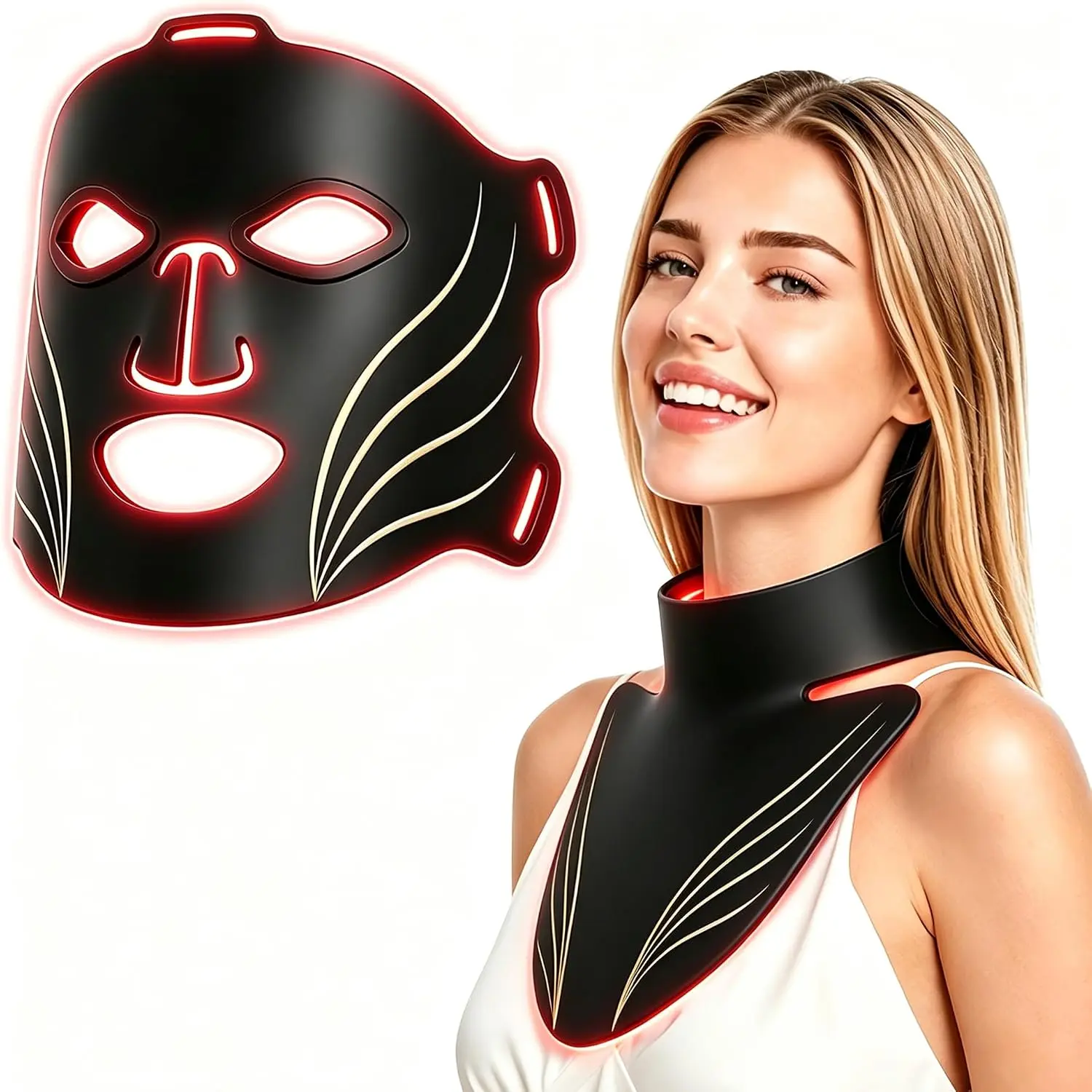 Red Light Therapy Mask for Face and Neck - 4 Modes, 850nm NIR & 660nm Red Light, Soft Silicone LED Face Mask, Full Coverage Professional Home Skin Care Device for Rejuvenation and Radiance Brightening Daily Relaxing Soothing